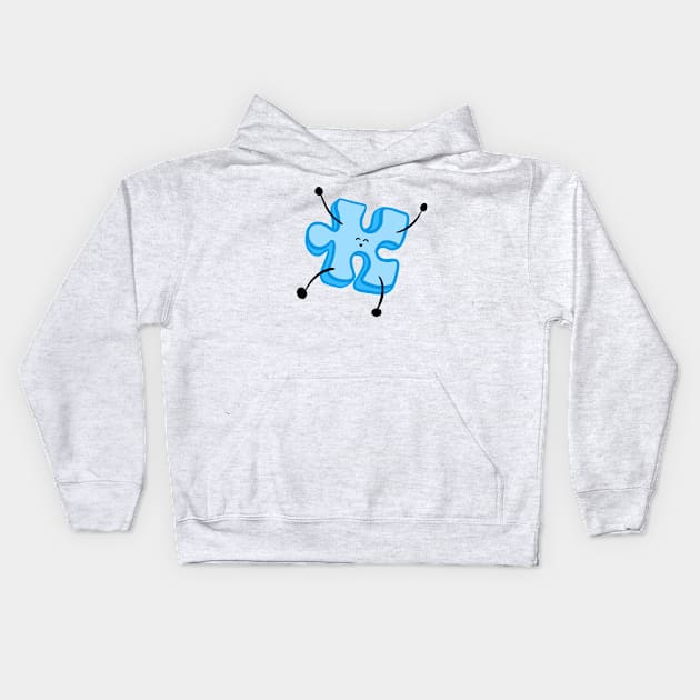 Little Blue Jigsaw Puzzle Piece Character Kids Hoodie by Squeeb Creative